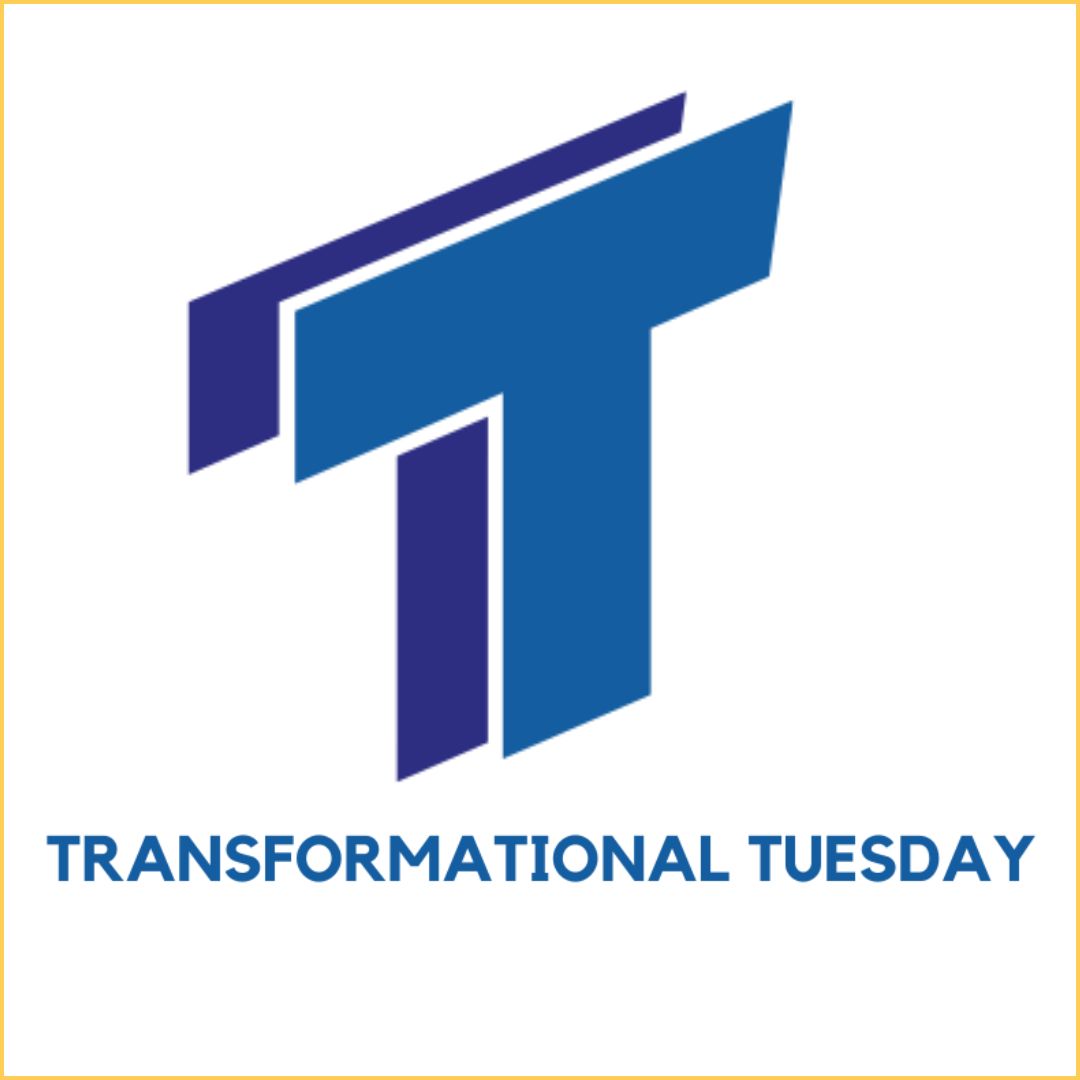 Transformational Tuesday logo - a stylised T mark in blue and purple gradient with the series name below